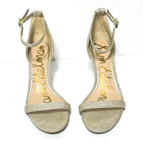 Sam Edelman Women’s Patti Ankle Strap Heeled Dress Sandal Gold Sparkle Size 9 - Picture 3 of 12